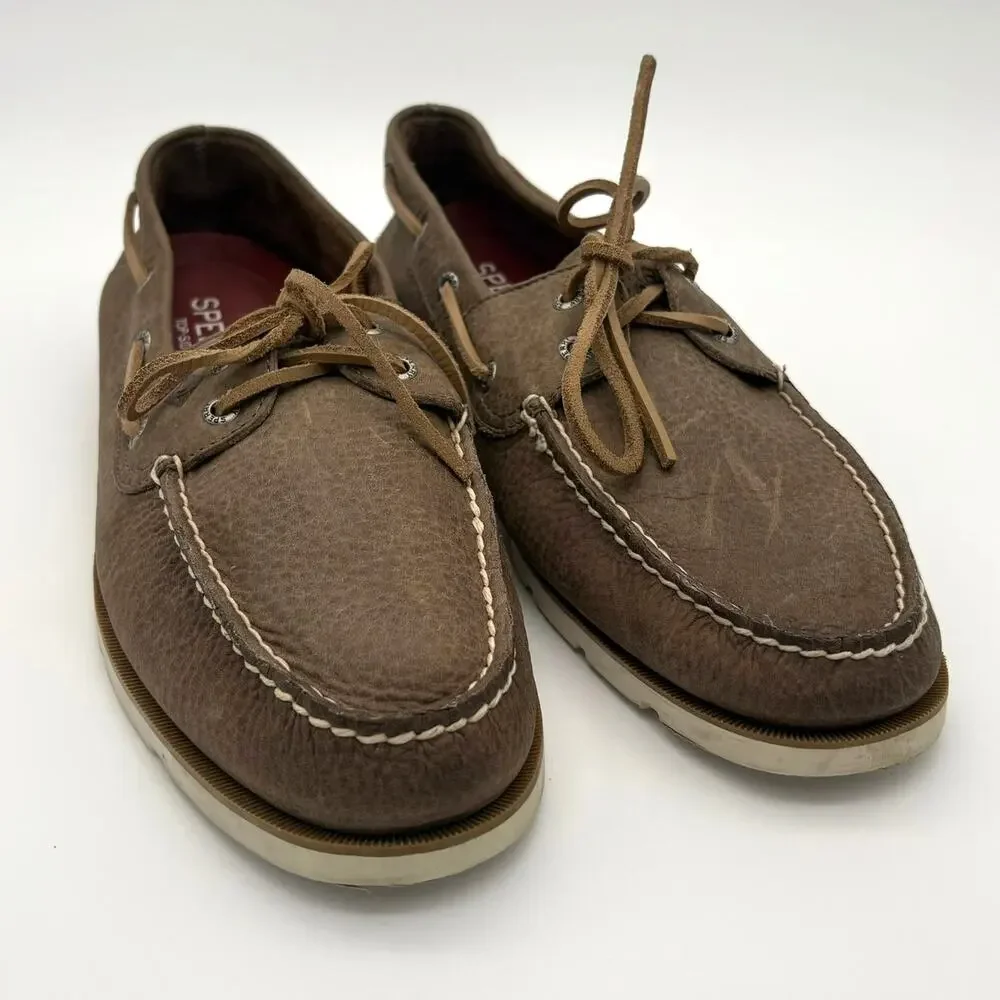 Sperry Top-Sider Boat Shoes Taupe Brown Pebbled Leather Lace Up Men’s Size 11
